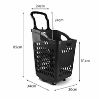Chariot de courses robuste en métal et PP pour supermarché, panier de courses en plastique avec roues