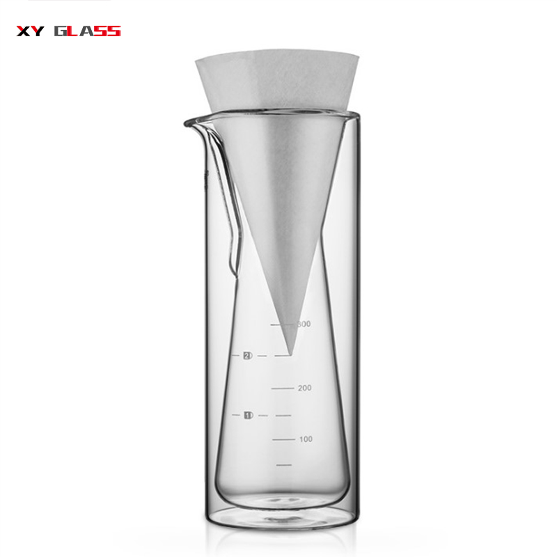 Borosilicate Double Wall Glass coffee filter with elegant spiral rib design
