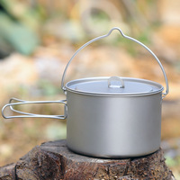 Pot en titane léger pour l'extérieur de 1600 ml, pot de cuisson pour l'eau en plein air pour 2-3 personnes, avec couvercles