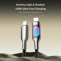 Kabel USB-C Tipe-C 100W Pengisian Cepat dengan Jalinan Nilon dan Lampu LED Berpendar untuk Ponsel, Power Bank & Komputer