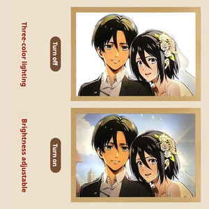 Boîte à lumière LED holographique 3D en bois, art d'attaque sur <span class=keywords><strong>Titan</strong></span>, peinture lumineuse Eren pour ordinateur de bureau - Product Image 2