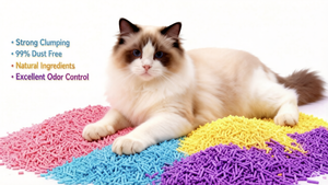 Litière pour chat en gros, écologique, à base d'amidon <span class=keywords><strong>de</strong></span> maïs et <span class=keywords><strong>de</strong></span> fibres <span class=keywords><strong>de</strong></span> pois, 99% sans poussière, granulés déodorants à forte absorption, biodégradables - Product Image 1