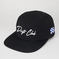 Casquette de baseball style course Drift Club noire à visière plate, cinq panneaux, détail drapeau à carreaux, pour course en extérieur, OEM