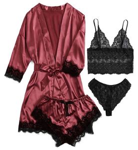 Conjunto de Lencería Erótica de 4 Piezas, Camisón de Satén de Buena Calidad al por Mayor, Bata para Mujer, Pijama, Kimono, Ropa de Dormir de Seda - Product Image 6