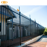 Cerca de Jardín de Acero Moderno, Valla de Estacas de Metal y Acero Zincado, Paneles de Cerca de Acero Galvanizado Negro de 6x8 de Seguridad con Parte Superior Plana Estilo Hierro Forjado