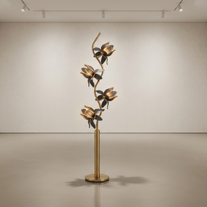 Minimalist Grey Glass Flower Floor Lamp Slim Iron <b>Pole</b> E26, Nordic Style Blossom Standing <b>Light</b> for Bedroom Bedside Reading Lamp - Product Image 5