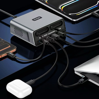 Chargeur de bureau GaN 100W multi-ports, station de charge rapide PD, câble rétractable pour ordinateur portable, téléphone, tablette