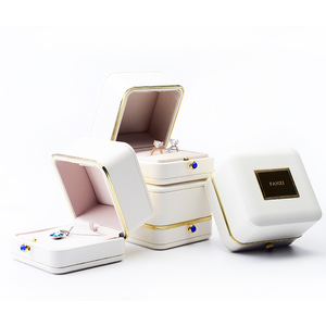 FANXI Custom Logo Ring Pendant <b>Earring</b> <b>Box</b> Gold Rimmed Jewelry <b>Box</b> with Push Button - Product Image 1