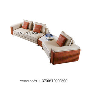 أريكة زاوية بتصميم ما بعد الحداثة مع شيزلونج، فخامة خفيفة، مصنوعة من الخشب الصلب والجلد، أريكة منحنية لغرفة المعيشة - Product Image 3