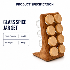 Ensemble de pots à épices en verre, 8 pièces, support ABS, grain de bois, contenants de rangement de cuisine avec couvercles, étanches, qualité alimentaire, MOQ 16 - Product Image 3