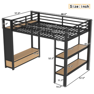 <span class=keywords><strong>Lit</strong></span> superposé moderne multifonctionnel à deux niveaux pour écoliers avec penderie, armoire de rangement, étagères de rangement et panneau suspendu - Product Image 3