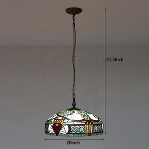 LongHuiJing -Style 2 Victorian Ceiling Pendant Fixture 20" Stained Glass Shade Warm White Antique Flower Living Room - Product Image 2