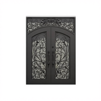 Puertas de Entrada Interiores de Villa de Hierro Forjado y Acero, Resistentes al Viento, con Arco de Vidrio, Diseño Moderno, Uso Comercial, Solución Integral