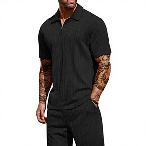 Wholesale 2025 Summer Casual <b>Knitted</b> Solid Color Sports and Leisure Loose Men's Short Sleeved Pants Two Piece <b>Set</b> - Product Image 3