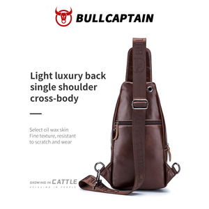 Sac à bandoulière pour homme BULLCAPTIAN, sac de poitrine en cuir véritable, sac messager rétro, grande capacité, sac bandoulière, logo personnalisé - Product Image 4