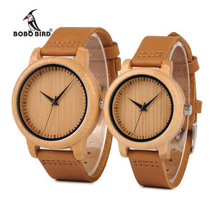 Quickshipment <span class=keywords><strong>BOBO</strong></span> BIRD Reloj informal <span class=keywords><strong>de</strong></span> madera <span class=keywords><strong>de</strong></span> bambú con correa <span class=keywords><strong>de</strong></span> cuero - Product Image 1