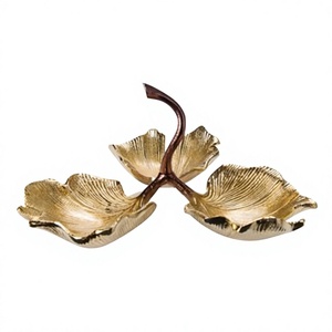 Gold Leaf Decorative Bowl Metal Dry Fruit Tray 3-Compartment Leaf Snack Dish Luxury Table Centerpiece <b>Platter</b> for Home Hotel - Product Image 1