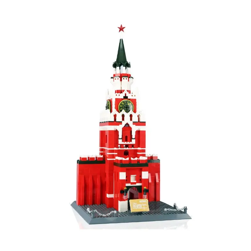 Sassgaya menara Moskow Kremlin dunia terkenal arsitektur batu bata pemandangan jalan kota mainan hadiah untuk anak-anak blok bangunan Set