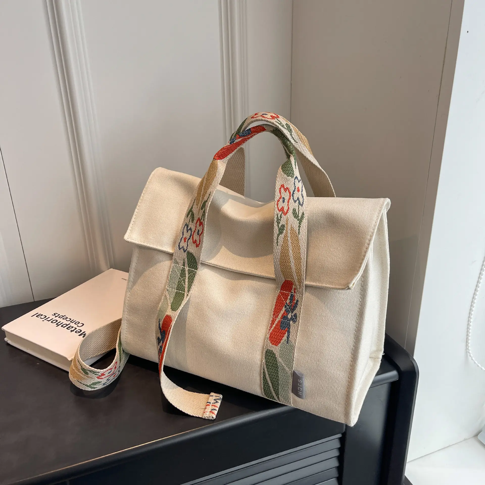 अवकाश सरल कपास अनुकूलित पैटर्न आकार रंग फ्लिप कवर टोट शॉपिंग बैग