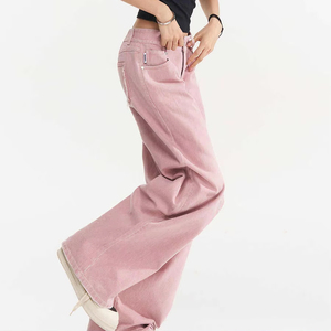<span class=keywords><strong>Brand</strong></span> Clothing Supplier Custom ized Damen Jeans Mode Hochwertige Letter Hot Stamp <span class=keywords><strong>Pants</strong></span> rosa Loose Wide-Leg <span class=keywords><strong>Pants</strong></span> für Frauen - Product Image 2