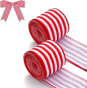 도매 하이 엔드 패션 크리스마스 장식 패브릭 롤 빨간색과 흰색 줄무늬 격자 무늬 리본 크리스마스 트리.