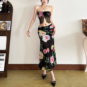 Vêtements pour femmes printemps, couleur unie, débardeur enveloppant la poitrine, jupe moulante taille basse tendance - Product Image 3