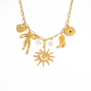 สร้อยคอชุบทองพร้อมจี้รูปโบว์ดวงอาทิตย์สำหรับผู้หญิง แฟชั่นจี้ห้อยคอ เครื่องประดับ - Product Image 5