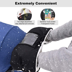 Gants de protection pour poignée de poussette, noirs, chauds, pour l'hiver, avec fenêtre transparente et doublure douce - Product Image 4