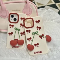 Coque de téléphone en silicone souple 3D motif cerise mignonne pour iPhone 17 Pro Max 16e 13 14 15 Plus 12, coque arrière antichoc