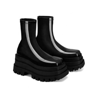 2024 elastik platformu yarım çizmeler tıknaz yüksek topuk streç patik moda rahat Trendy ayakkabı kadınlar yüksek topuk çizmeler - Product Image 1