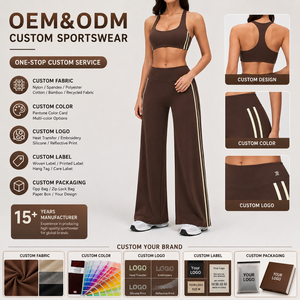 Ensemble de yoga deux pièces : pantalon large à double bande latérale personnalisée et soutien-gorge de sport à col rond taille haute avec contrôle du ventre - Product Image 3
