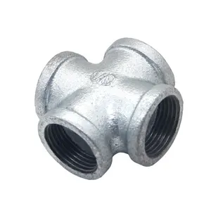 Banded beaded hot dip galvanized malleable iron pipe fitting with BS DIN NPT equal cross