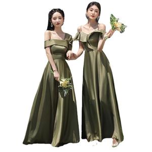 Green Bridesmaid Dress For Women Satin Sheath Sweetheart Neckline Natural Waist Wedding Gown 2025 Autumn Summer Style - Product Image 5