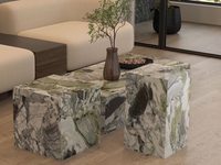 Table basse cube de luxe moderne en onyx de jade vert poli pour salon