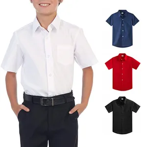 เสื้อสีขาวสำหรับเด็กผู้ชายเสื้อสีขาวสำหรับใส่ไปโรงเรียนเสื้อออกงานผ้าฝ้ายสีพื้นสำหรับ100%