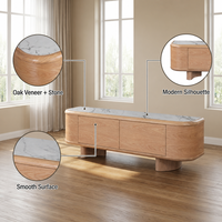 Nouveau Meuble TV Moderne Écologique en Chêne Courbé 2026 avec Plateau en Pierre Frittée Effet Marbre, Console Multimédia de Rangement pour Salon