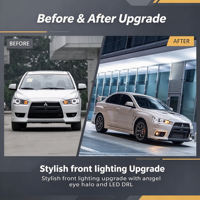 Unité de phare LED pour Mitsubishi Lancer EX 2008-2020, bande LED blanche intégrée, signal jaune, pièces automobiles, accessoires de voiture JDM