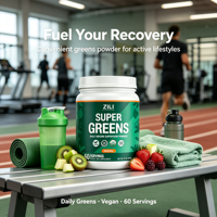 Poudre de Super Aliments Verts à Marque Blanche avec Spiruline, Chlorelle et Probiotiques, GMP, pour l'Immunité et l'Énergie Quotidiennes, OEM/ODM, MOQ Flexible