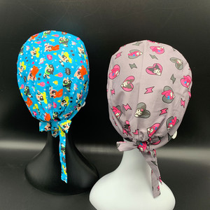 Cuffie chirurgiche in cotone intrecciato con stampa a cartoni animati, berretti da infermiera con fodera in raso per donne e medici - Product Image 3
