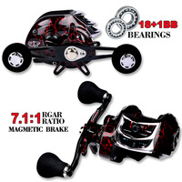 En gros Moulinet Baitcasting en Alliage d'Aluminium 18+1BB Rapport de Transmission 7.1:1 pour Pêche à la Ligne en Eau Salée et Eau Douce, Puissance de Frein 10KG Gauche