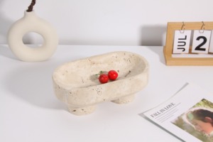 Vassoio e Ciotola per Frutta in Marmo Travertino Naturale Classico a Singolo Livello per Soggiorno e Bagno - Product Image 2