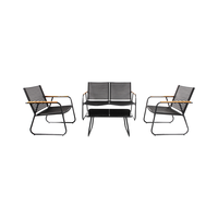 Ensemble de table à manger d'extérieur moderne rectangulaire durable avec plateau en verre et structure en fer noir de luxe pour salon