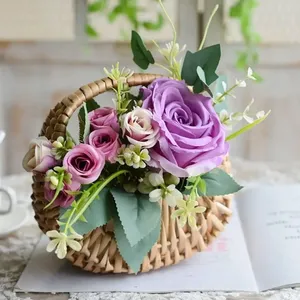 Salice <span class=keywords><strong>in</strong></span> Rattan tessuto cesto di <span class=keywords><strong>vimini</strong></span> mezza luna di stoccaggio con manico robusto piccolo cesto di fiori contenitore per Picnic - Product Image 3