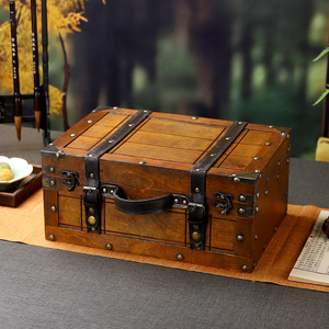 Boîte de rangement en bois de style vintage 1624 avec couvercle rabattable, boîte à bijoux, accessoire de décoration antique chinoise - Product Image 1