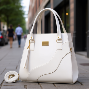 Sac fourre-tout en cuir verni blanc pour femme Fana Marian Cuadri avec bandoulière chaîne et décoration lettres, usage quotidien décontracté - Product Image 2