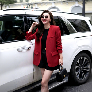 B459 Women Woven Anti-Wrinkle Blazer Jacket Solid Color Long Sleeve Regular Length Pocket Outerwear for <b>Office</b> and Casual Wear - Product Image 1