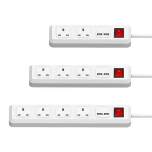 UK wall mounted 4 outlets and 2 usb 13 A power extension board/electrical power socket