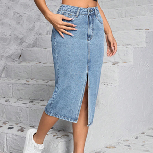 Nuevo Vestido de Mezclilla Casual para Mujer Estilo Y2K de Verano, Falda de Largo Medio con Cintura Irregular, Estilo Lindo con Decoración de Botones y Bolsillos - Product Image 4