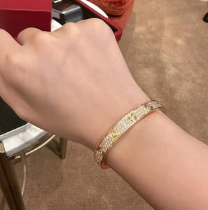 थोक फैशन गहने 18k सोने की प्लेटेड स्टेनलेस स्टील फुल डायमंड ज़िरकॉन चूड़ियों को महिलाओं के लिए क्यूफ बोंगल कंगन - Product Image 3