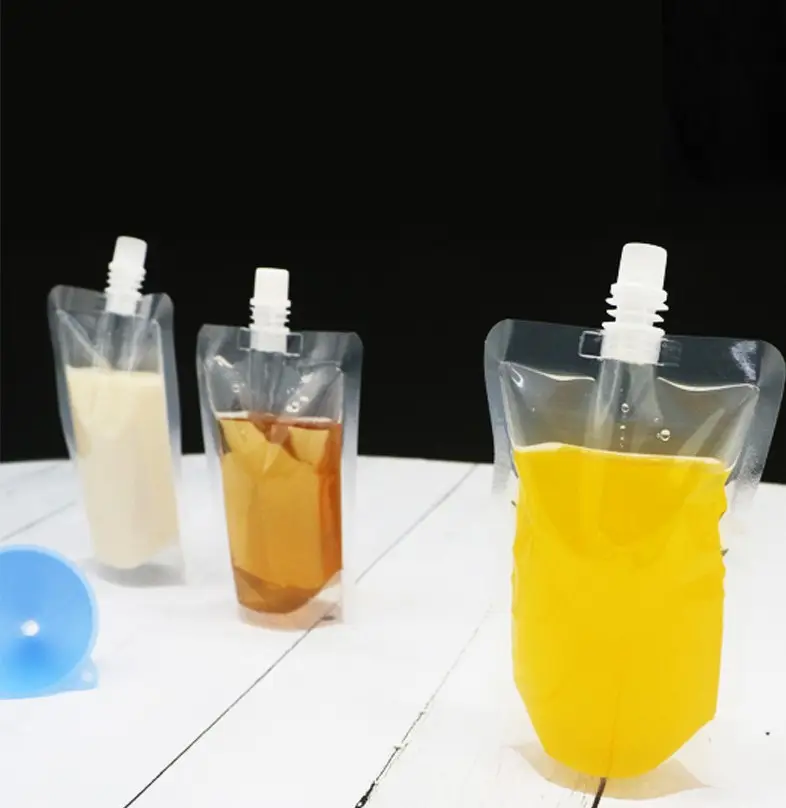 Plastik özelleştirilmiş İçecek suyu sıvı gıda paketleme çantası emzikli meyve suyu içecek Stand Up emzik kese